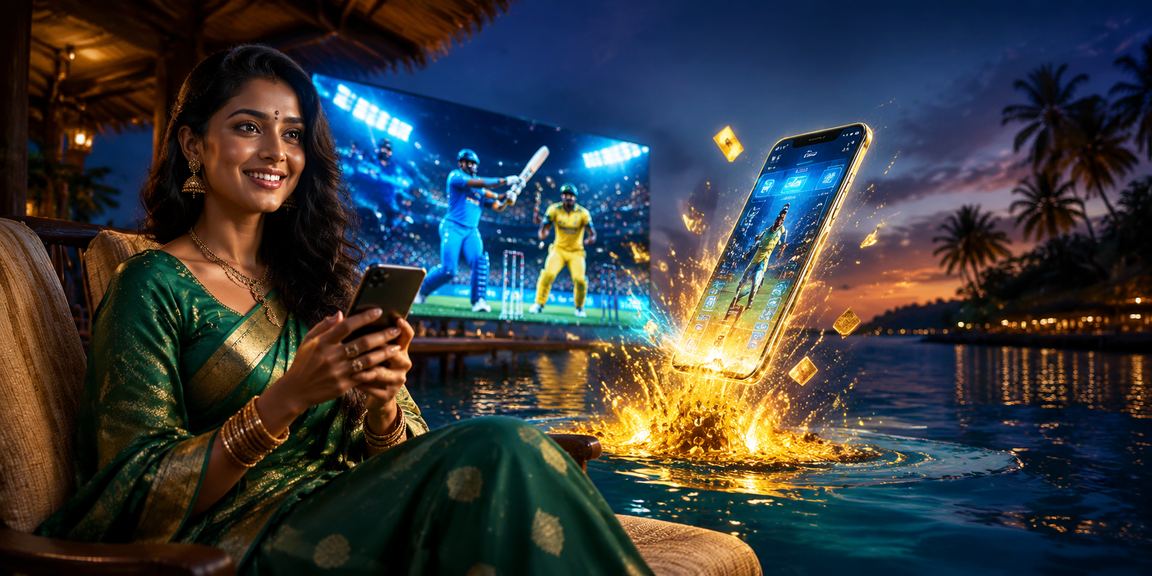 Cricket fan in Kerala using mobile payment during night market