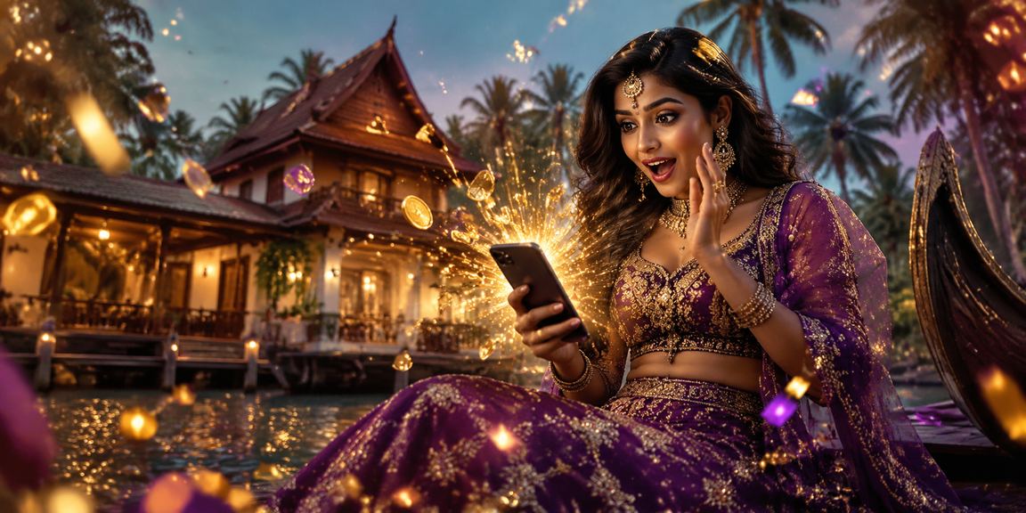 Woman in traditional saree using mobile phone for digital payments in Kerala